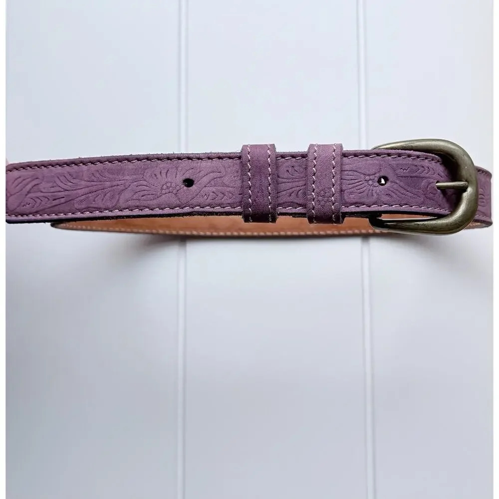 Gap Kids Purple Embossed Floral Genuine Leather Belt Western Boho Size M